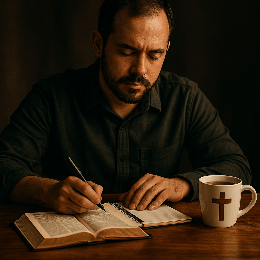 Practicing the 5-4-3-2-1 grounding technique step by step with Christian resources.