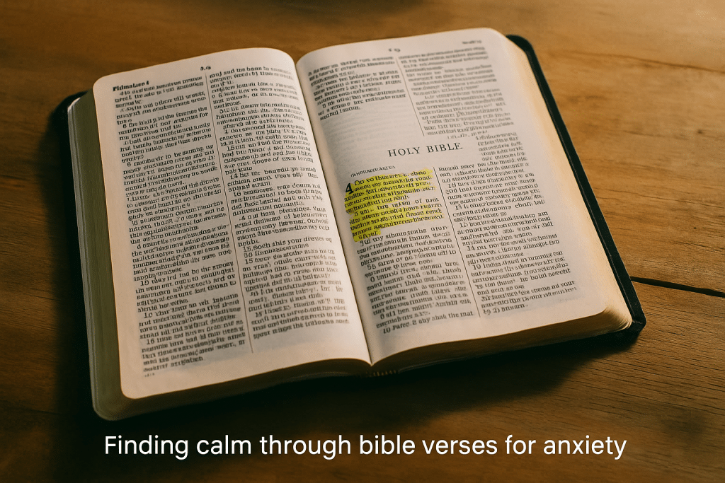 Open Bible highlighting bible verses for anxiety