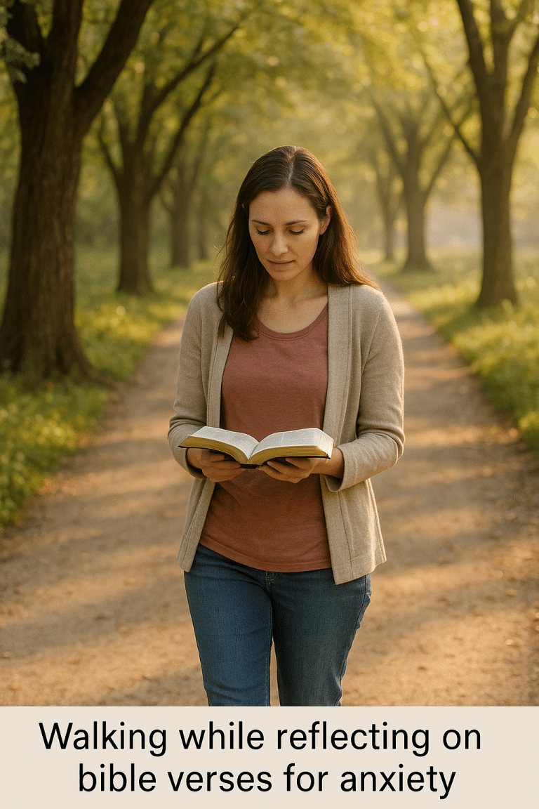 Practicing bible verses for anxiety on a peaceful walk
