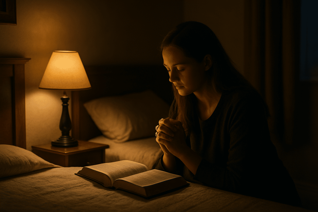 Scriptures easing future worries guide nightly rest.