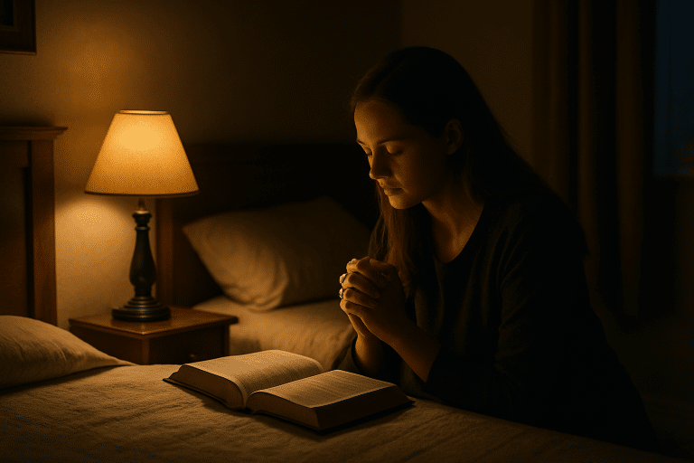 Scriptures easing future worries guide nightly rest.