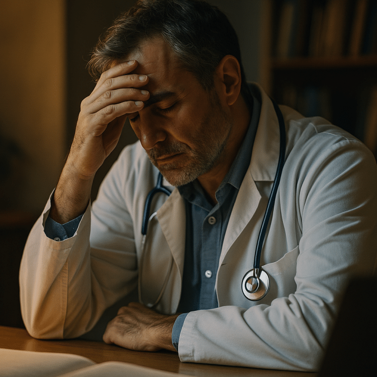 Burnout symptoms in healthcare professionals – exhausted doctor