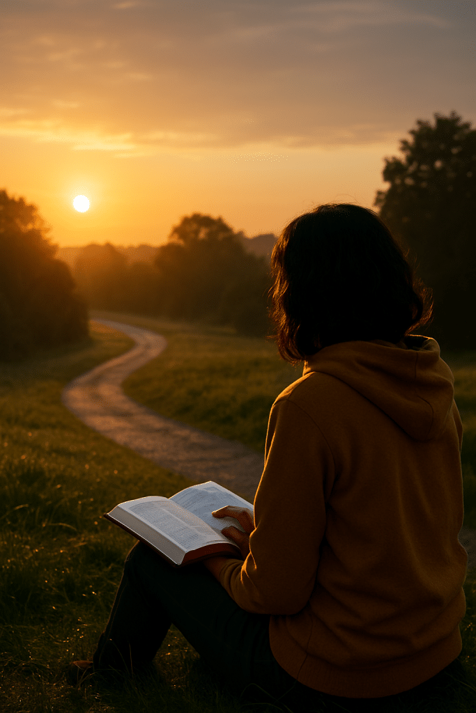 Sitting outside while reading the Bible is can help one slow down in a fast paced world.