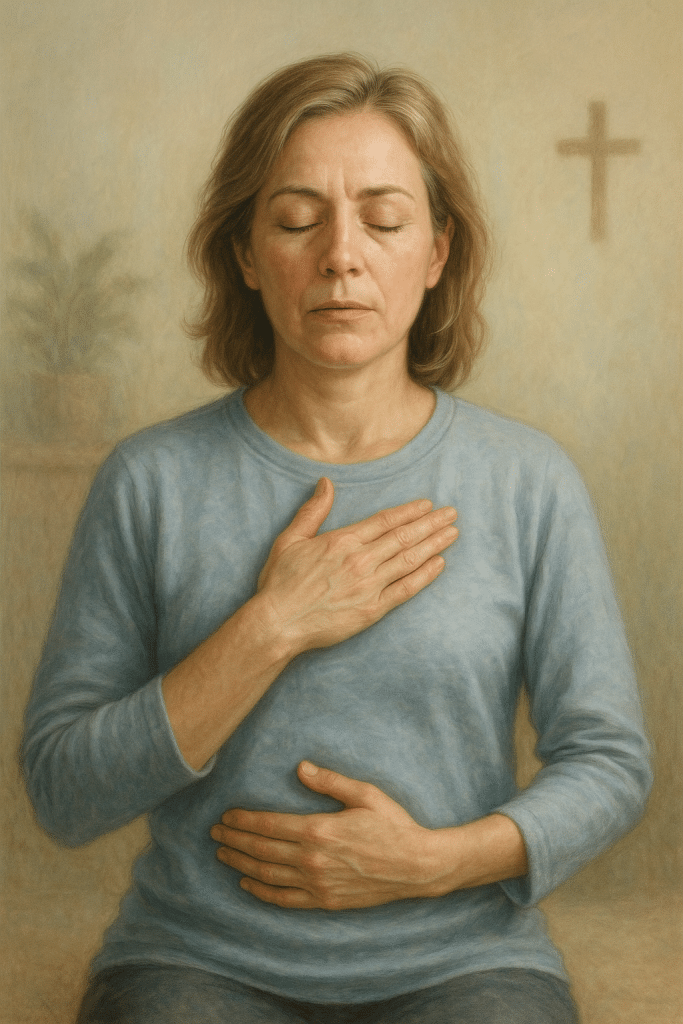 Woman practicing diaphragmatic breathing to stop a panic attack