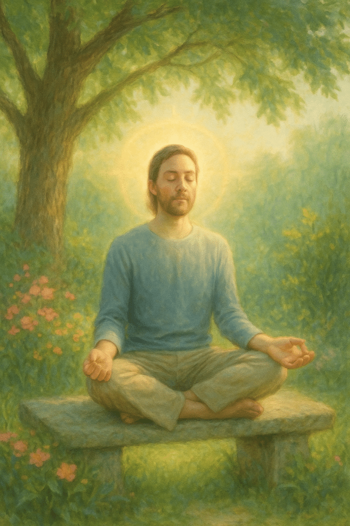 Woman practicing meditation for anxiety in a quiet garden