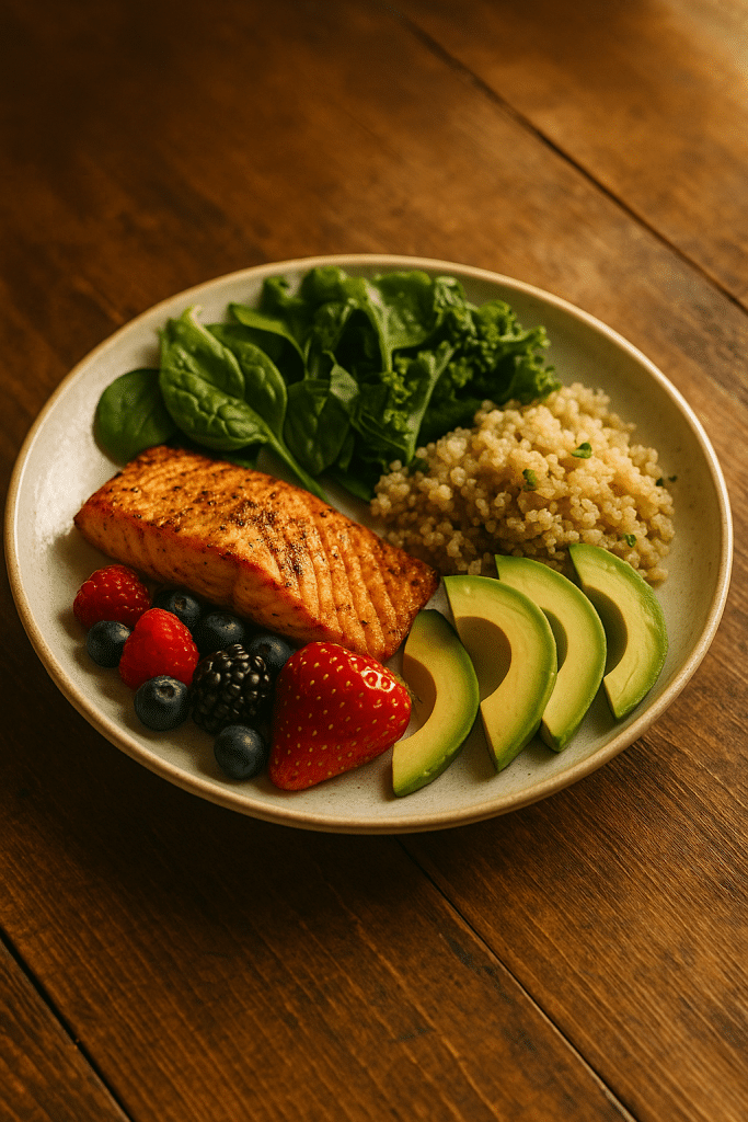 Balanced food choices lower pregnancy anxiety.