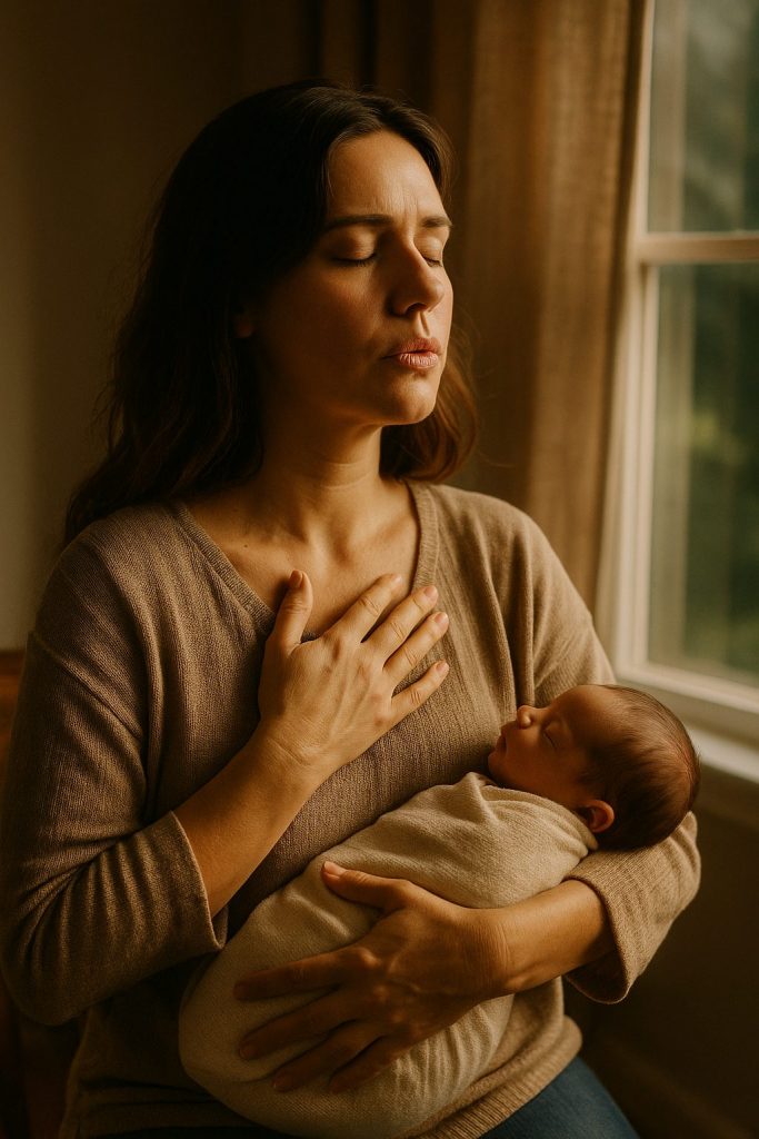 Feeling Overwhelmed Postpartum Practical Tips: Breathe, Pray, and Walk in Gentle Light.