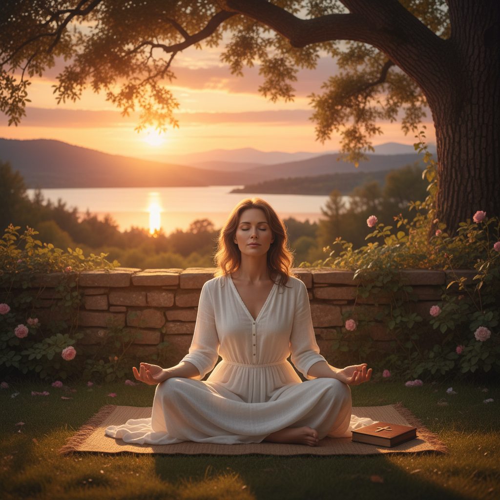 A serene woman engaging in meditation for anxiety Christian breath prayer, finding biblical peace and calm from worry in a...