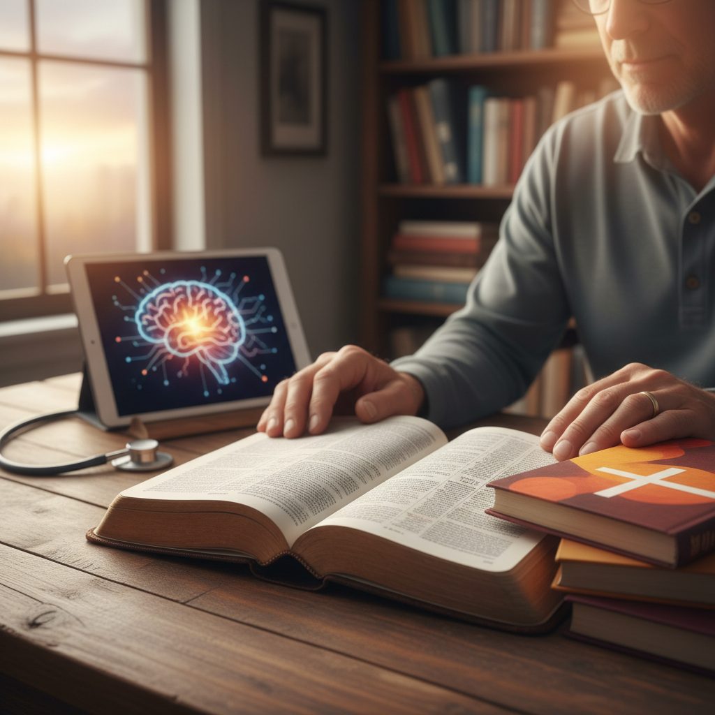 A Guide to Selecting the Best Christian Bible Study Materials A person carefully selecting the right bible study guide from a collection of Christian devotional books and materials.