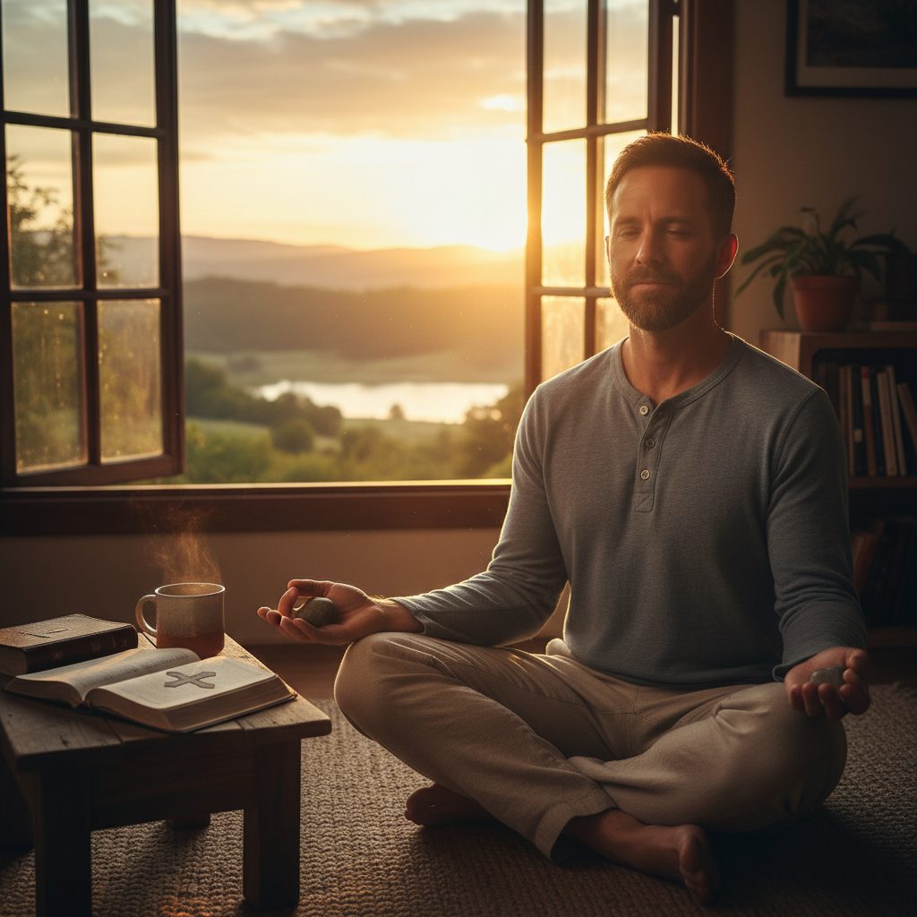 A person finds mental clarity using quick grounding techniques to stop overthinking, illustrating a Christian approach to ...