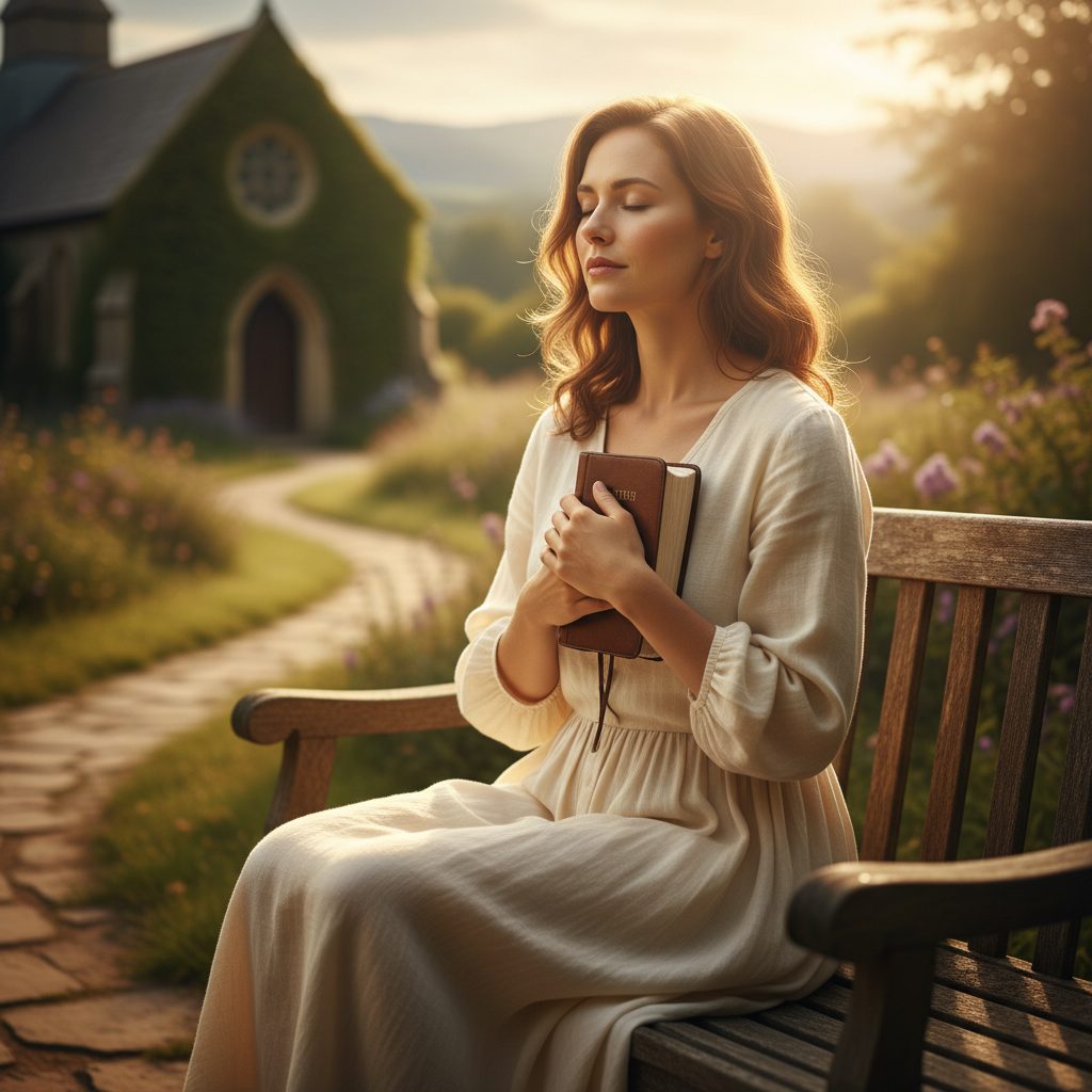 A person seeking calm through Christian prayer, learning how to stop a panic attack in 60 seconds by focusing on faith and...