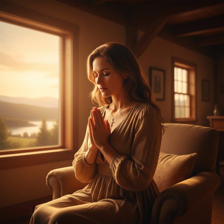 Christian woman praying as a first step to regulate your nervous system after chronic stress, finding peace through faith.
