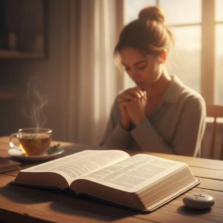 A woman engages in her morning quiet time, using her bible and prayer to foster a dynamic dialogue with God.