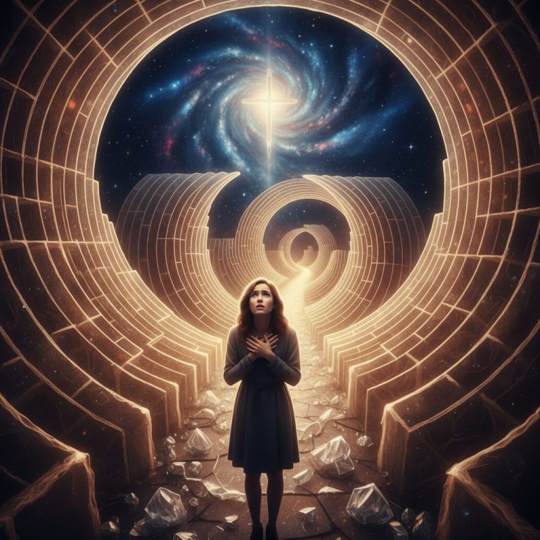 A woman caught in a mental maze, illustrating the struggle of how to stop overthinking and start trusting God when feeling...