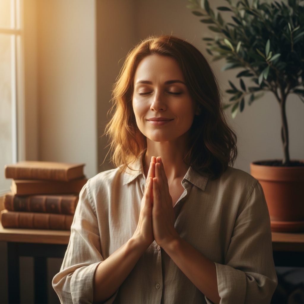 A person finding spiritual peace and calm, demonstrating how to stop a panic attack in 60 seconds through faith and prayer.