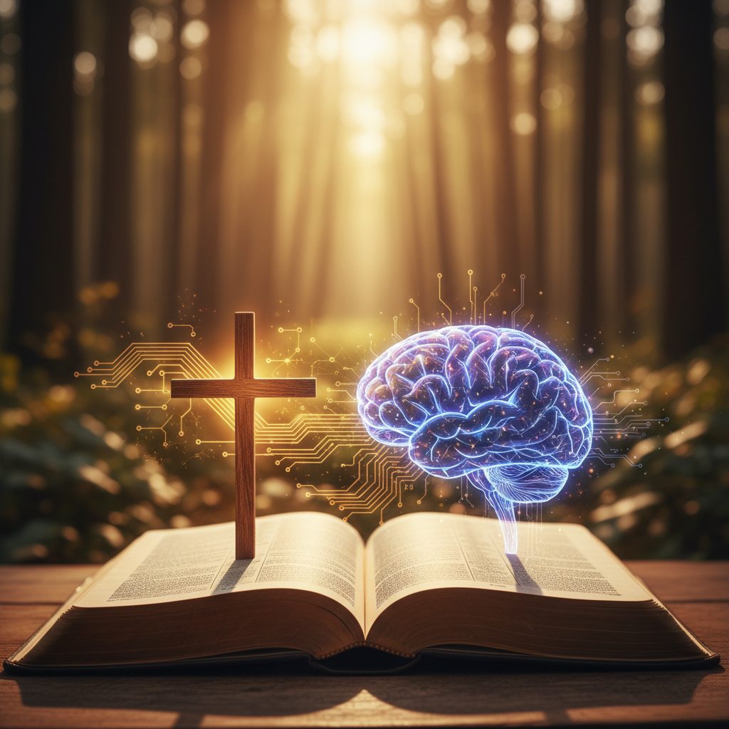 Illustration of a brain and a cross, symbolizing the science and scripture behind the sensory overload recovery toolkit fo...