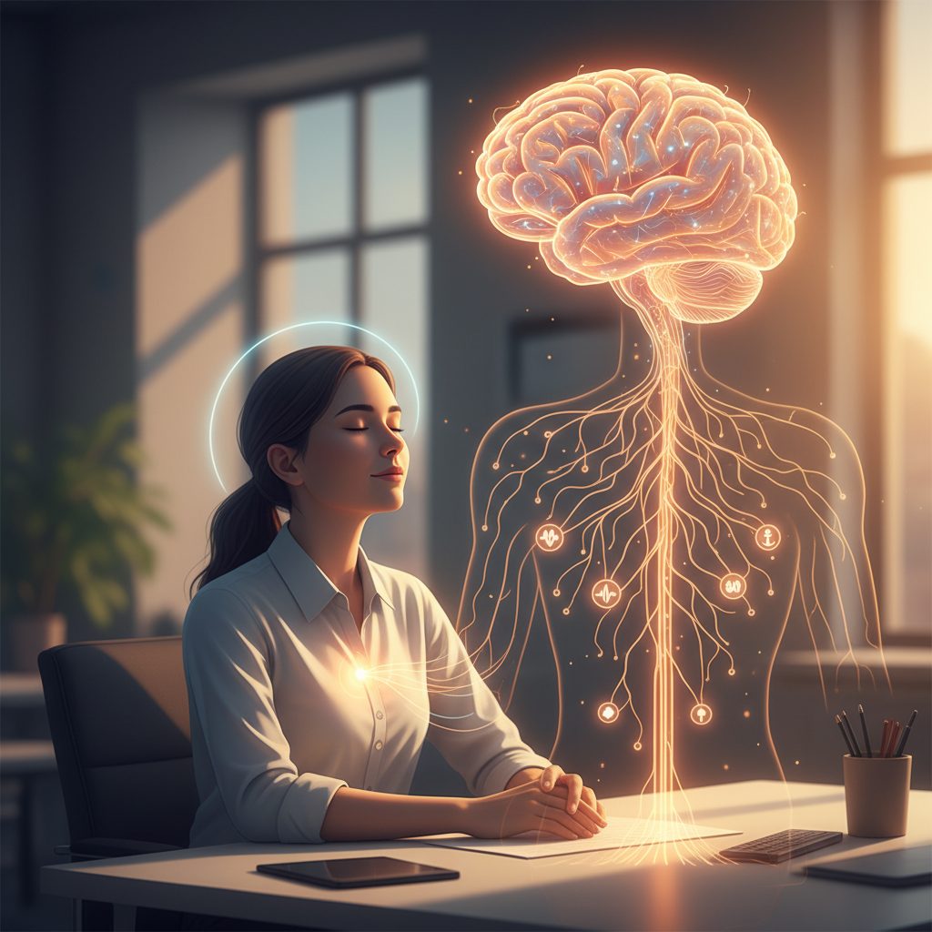 Illustration of the brain and nervous system to explain panic attack remedies you can do at work by understanding the body...