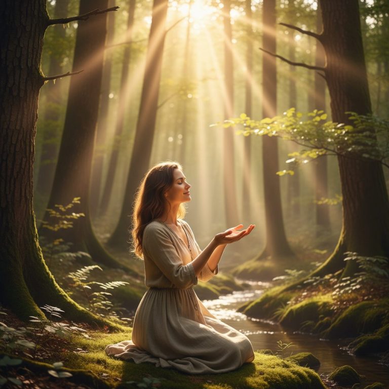 Woman finding peace in a sunlit forest, illustrating one of the natural remedies for anxiety backed by science.