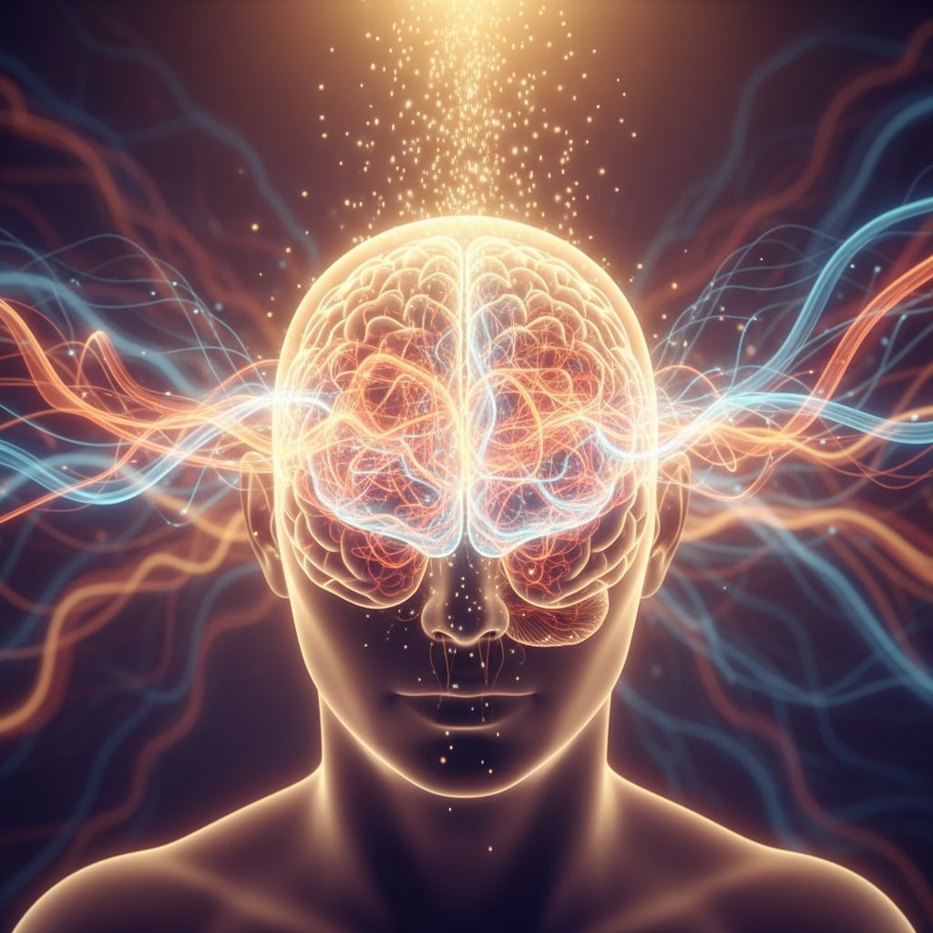 Illustration showing the calming effect on the brain's neural pathways that results from a prayer when youre anxious.