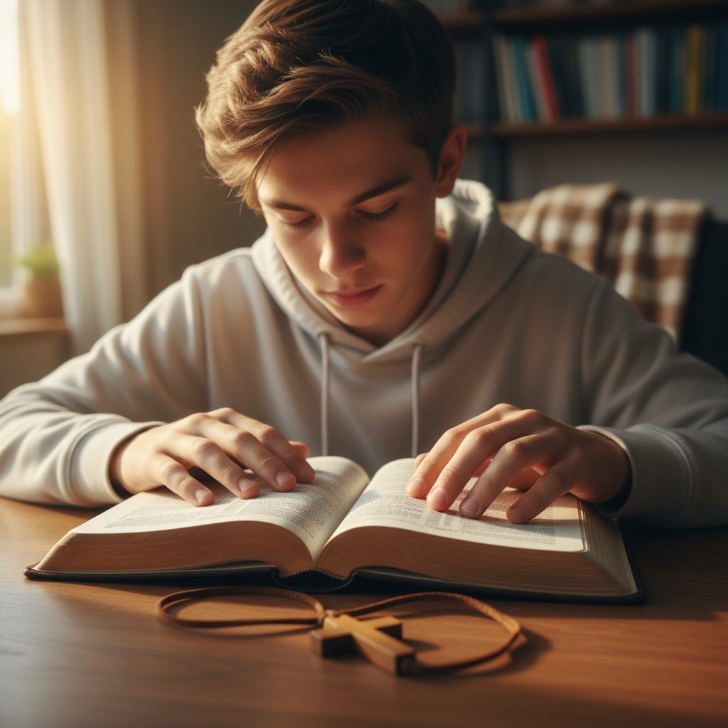 A teen grounds himself in truth, a key part of the social anxiety coping skills for teens he is learning from the Bible.