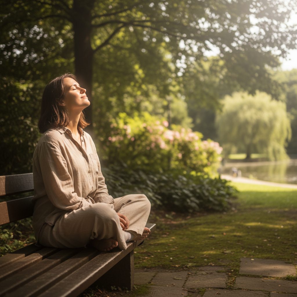 Finding Your Path to Peace with Social Anxiety Exercises A person finds a moment of peace, a first step in the social anxiety exercises to practice daily, while sitting alone in a...