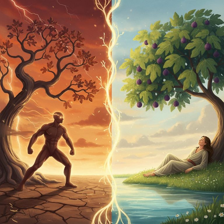 An illustration for an article on the sympathetic vs parasympathetic nervous system explained simply, contrasting the 'fig...