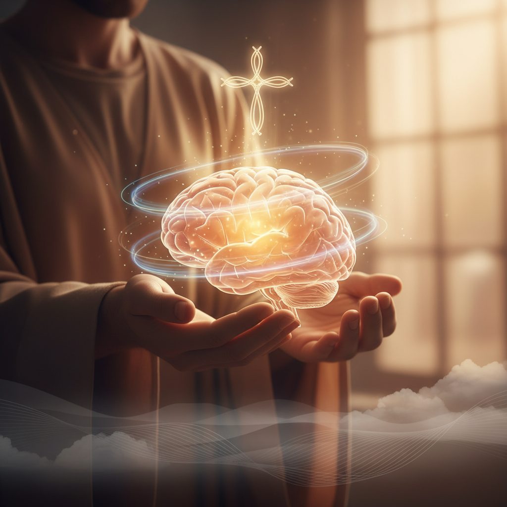 The Created Brain: A Theological View on Autism Sensory Issues A theological view of sensory overload autism friendly strategies, showing an artistic rendering of a brain held in gentle...