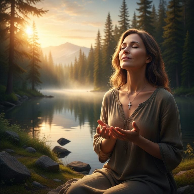 A woman with an overwhelmed expression finds calm by offering a prayer for anxiety and stress relief today.