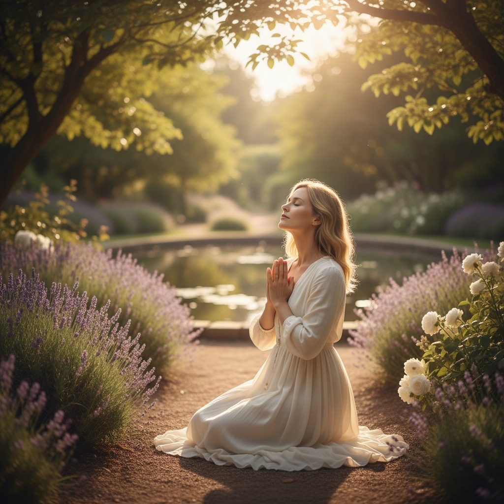 prayer for anxiety trusting gods plan - A serene woman offering a prayer for anxiety trusting God's plan in a quiet, sunlit r