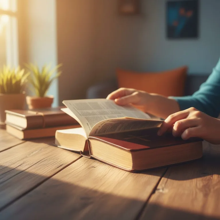 A person's hands opening a Christian Bible on a wooden table, symbolizing the start of a spiritual journey into God's Word.