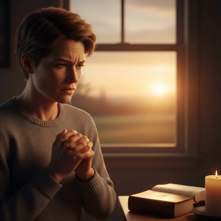 A depiction of the unspoken struggle between Christians and prayer, showing a person with a look of concern while trying t...