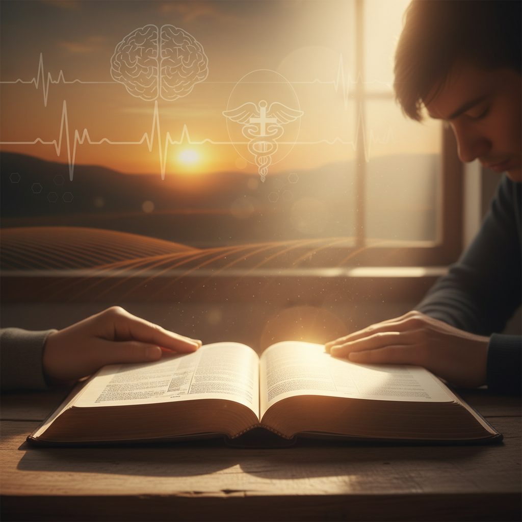 An open Bible showing one of the key bibles verses about faith, Hebrews 11:1, which acts as a cornerstone for Christian be...