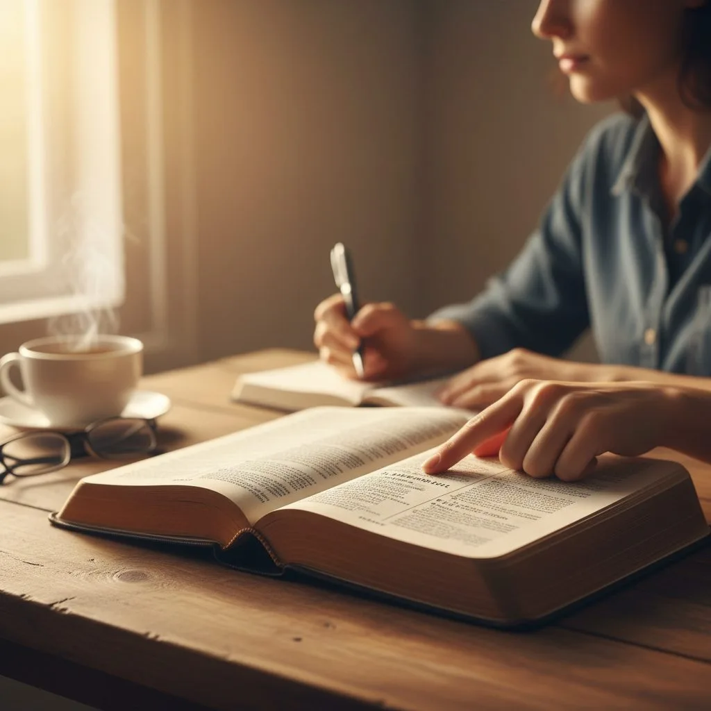 A close-up view of an open Bible turned to the book of Hebrews, which provides the core definition of faith as defined in ...