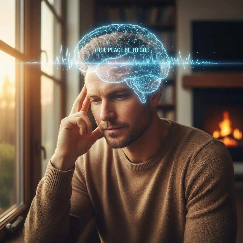 A person in deep thought, illustrating the internal struggle where true peace be to god can calm anxiety in the brain and ...