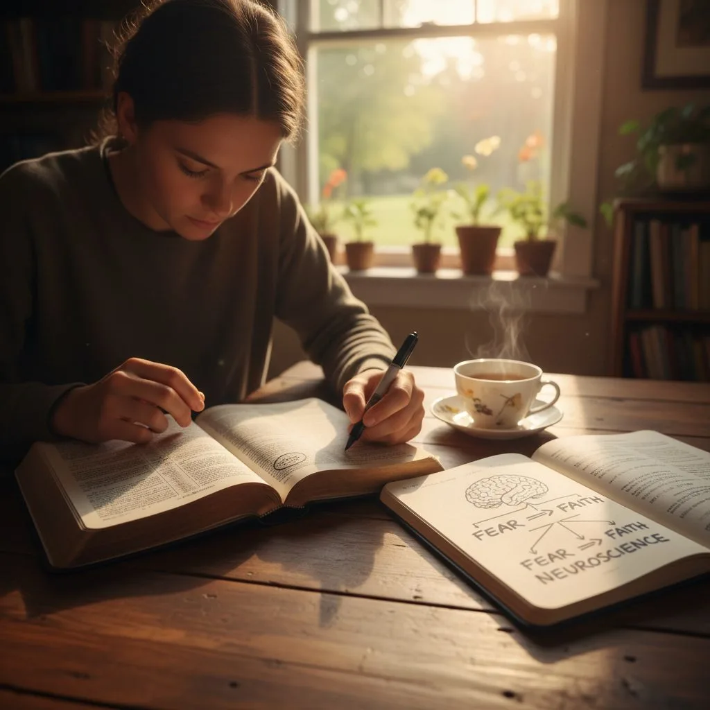 A person studying the connection between fear and bible teachings to find spiritual comfort and overcome anxiety.