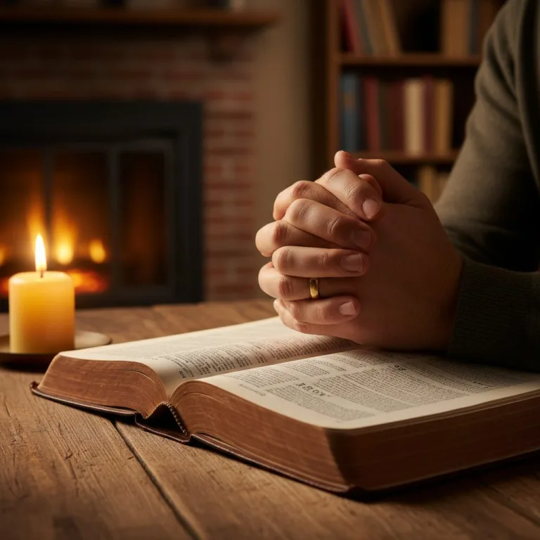 A person with their hands clasped in prayer over an open book, illustrating the practice of praying with bible for a deepe...