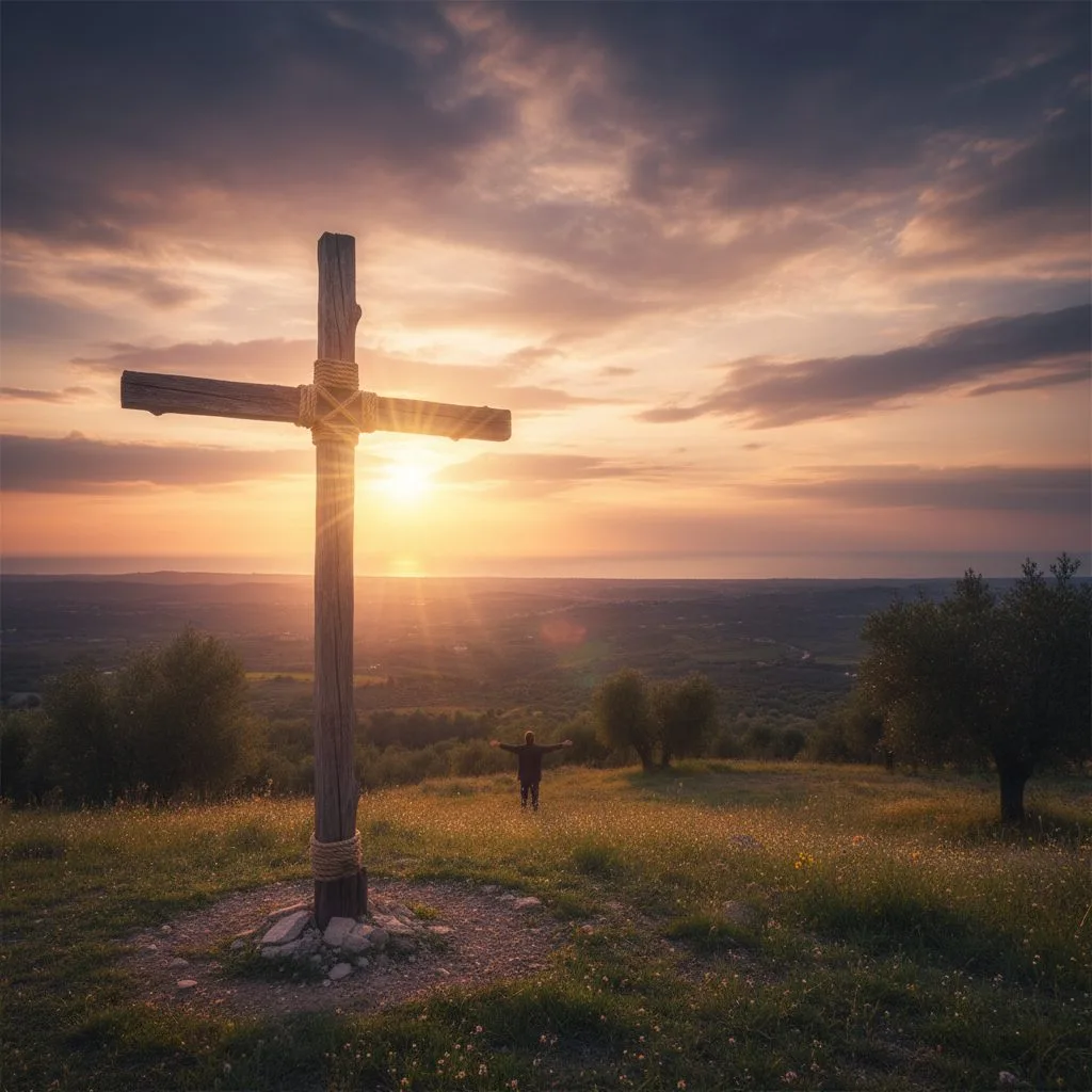 A christianity picture illustrating the core beliefs of the faith with the primary symbol of the cross.