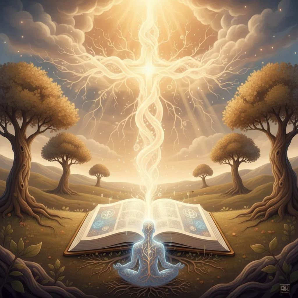 god christianity - An illustrative image exploring the concept of God in Christianity, with a divine light from heaven repres