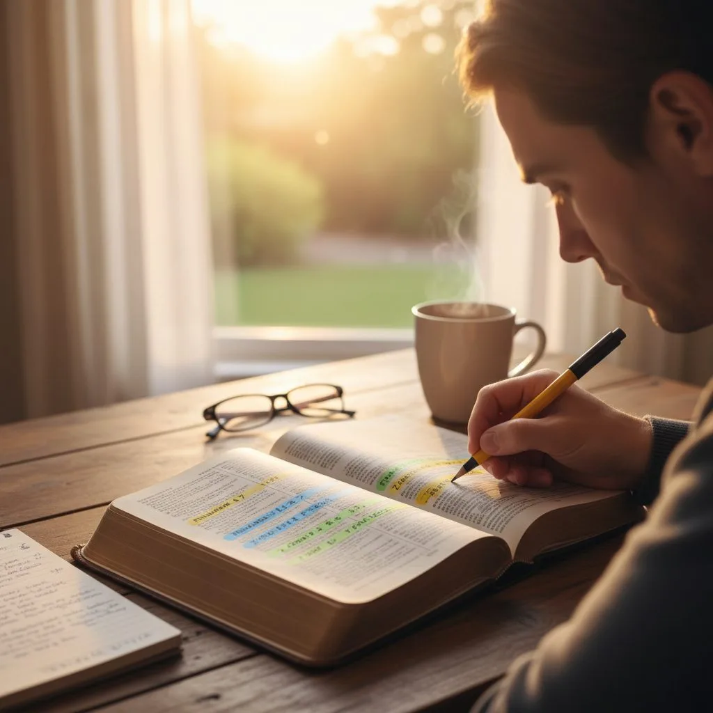 Discovering the Biblical Foundation of Mental Wellness Through Scripture for the Mind A person studying scripture for the mind, highlighting key bible verses that form the foundation of Christian mental welln...