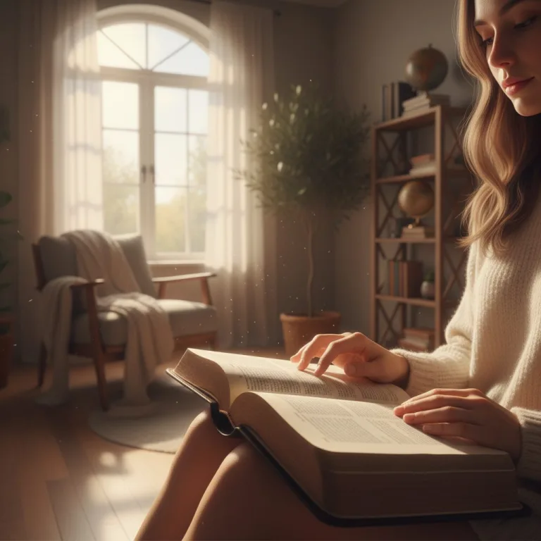 A person finds comfort from the anxiousness bible, sitting in a peaceful, sunlit room while reading scripture to overcome ...