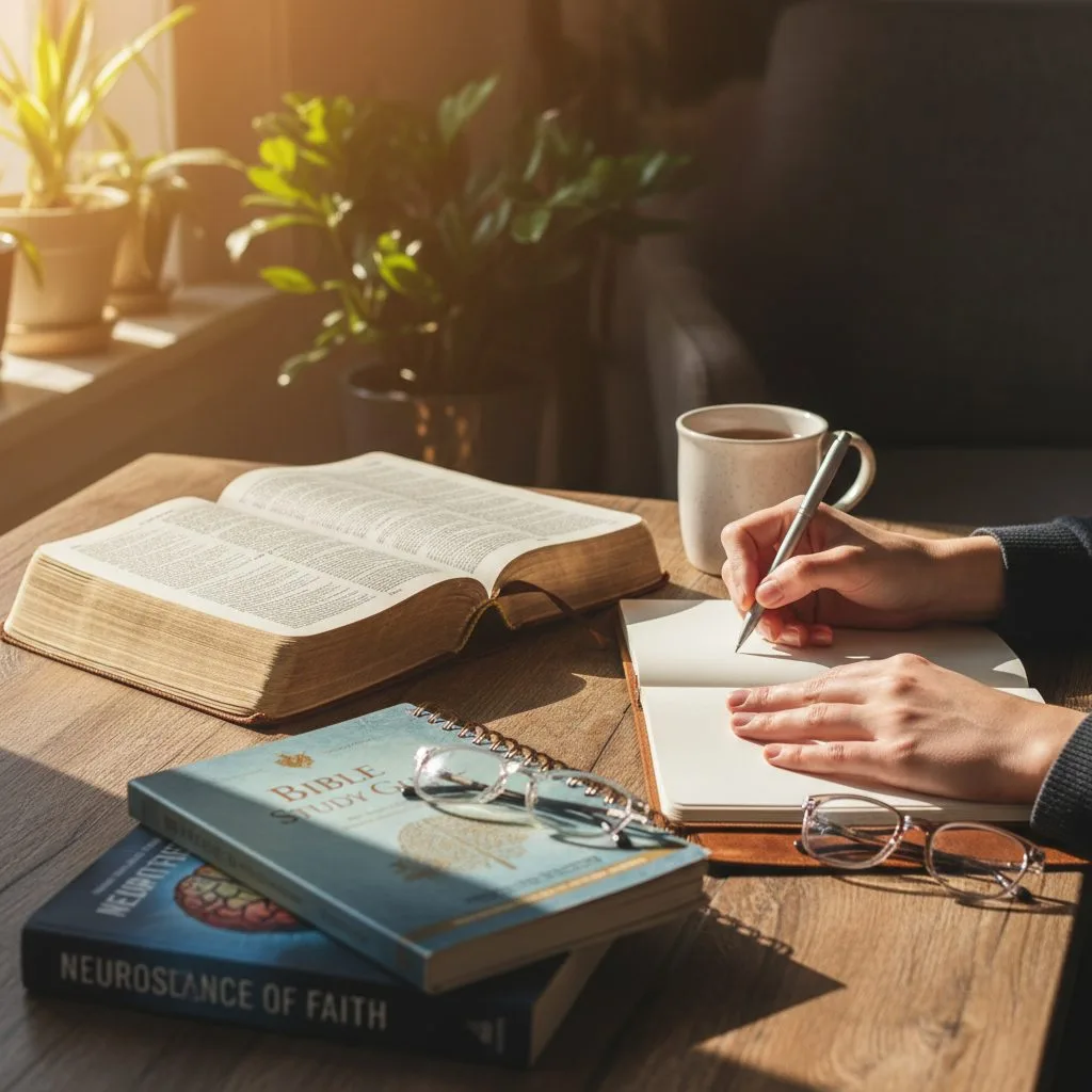 A person uses a bible guide and a journal to begin their journey into understanding scripture, highlighting a key resource...