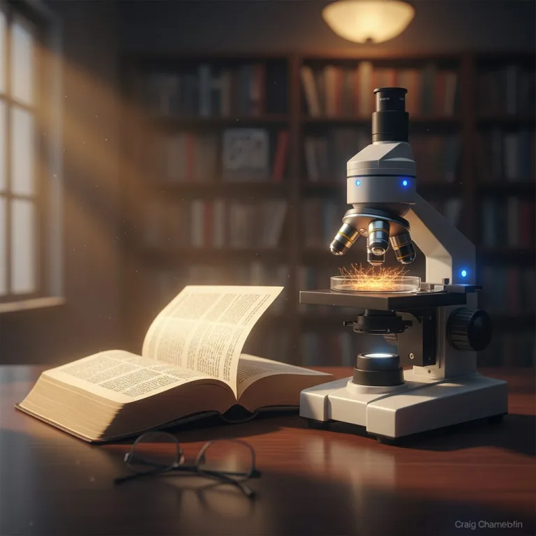 Conceptual image exploring the relationship between the bible and science, featuring an open scripture next to a microscope.
