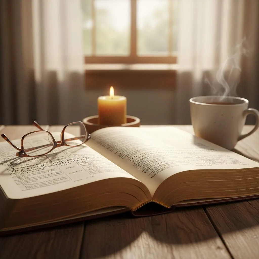 The Biblical Foundation for Scripture on Prayer and Faith An open Bible on a wooden table, showcasing scripture on prayer and faith that serves as the biblical foundation for Chris...