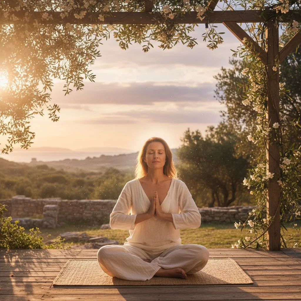 A woman practicing the breath of prayer, demonstrating how Christian mindfulness techniques can restore a sense of calm an...