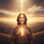 A symbolic image of a divine spark of light touching a person's heart, illustrating the concept that faith is from God.