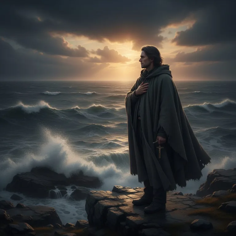 A person looking out at a stormy sea, representing the struggle of spiritual doubt and the challenge to one's faith of faith.