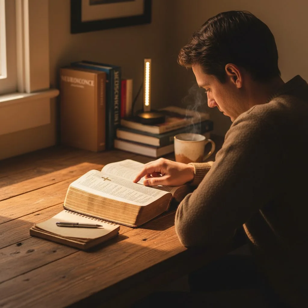 A person studying the Bible to understand the scriptural foundations of gods healing.