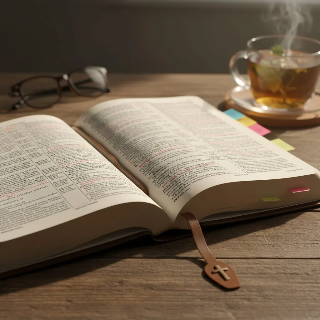 Maximizing Your Study with a Comprehensive Bible Resource A close-up view of an open study Bible, an excellent bible resource with notes and cross-references for scripture study.