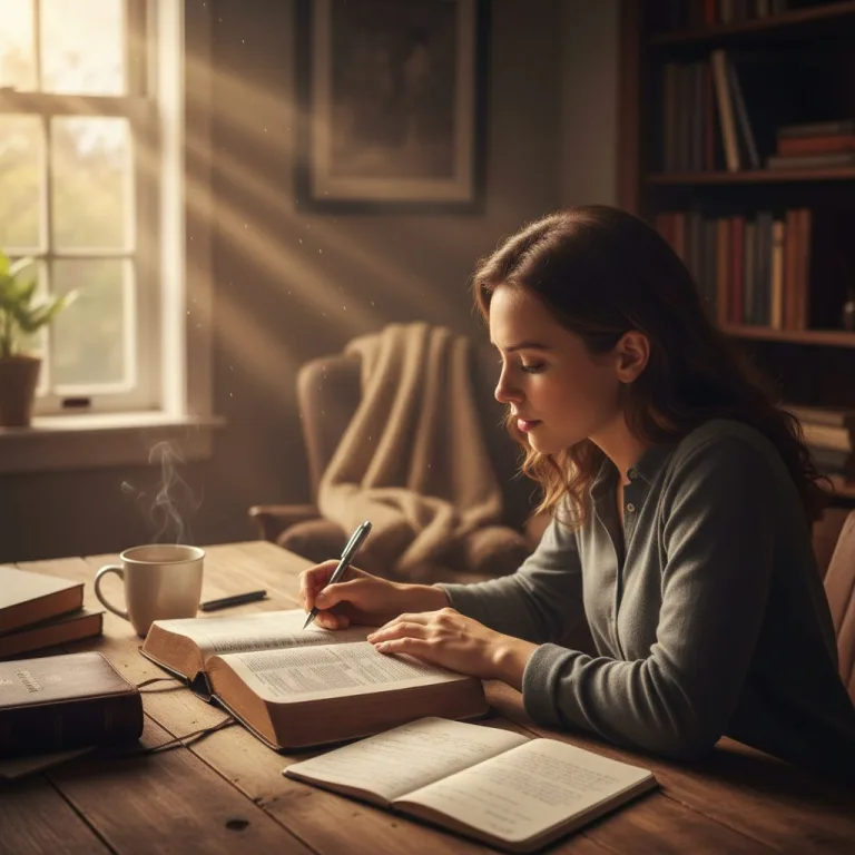 A thoughtful person engaged in bible study, focused on understanding the bible for spiritual growth and personal transform...