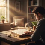 A person finding comfort by reading scripture for mind healing from their Bible in a quiet, sunlit room, illustrating hope.